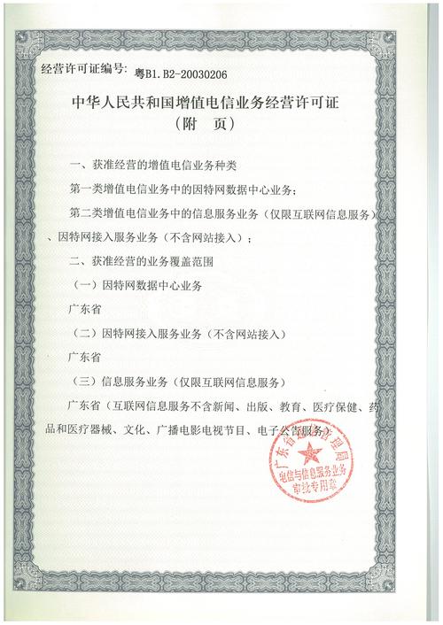 中华人民共和国增值电信业务经营许可证(附页)